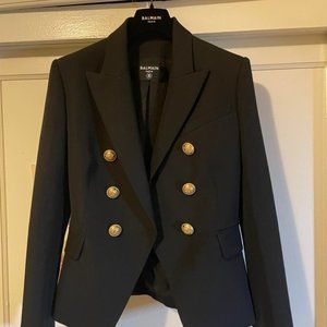 NWOT Balmain Grain de Poudre Double Breasted Blazer (Black size 36 Fr)